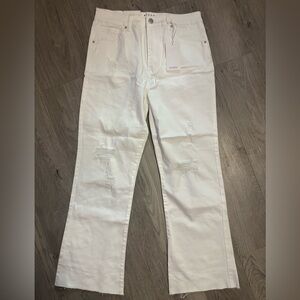 Risen High Rise Distressed Straight White Denim Jeans NWT Size 15 Waist 32
